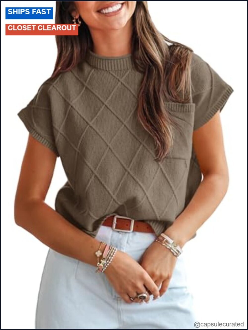 Mock Neck Cap Sleeve Knit Pullover Sweater Vest Tank Top